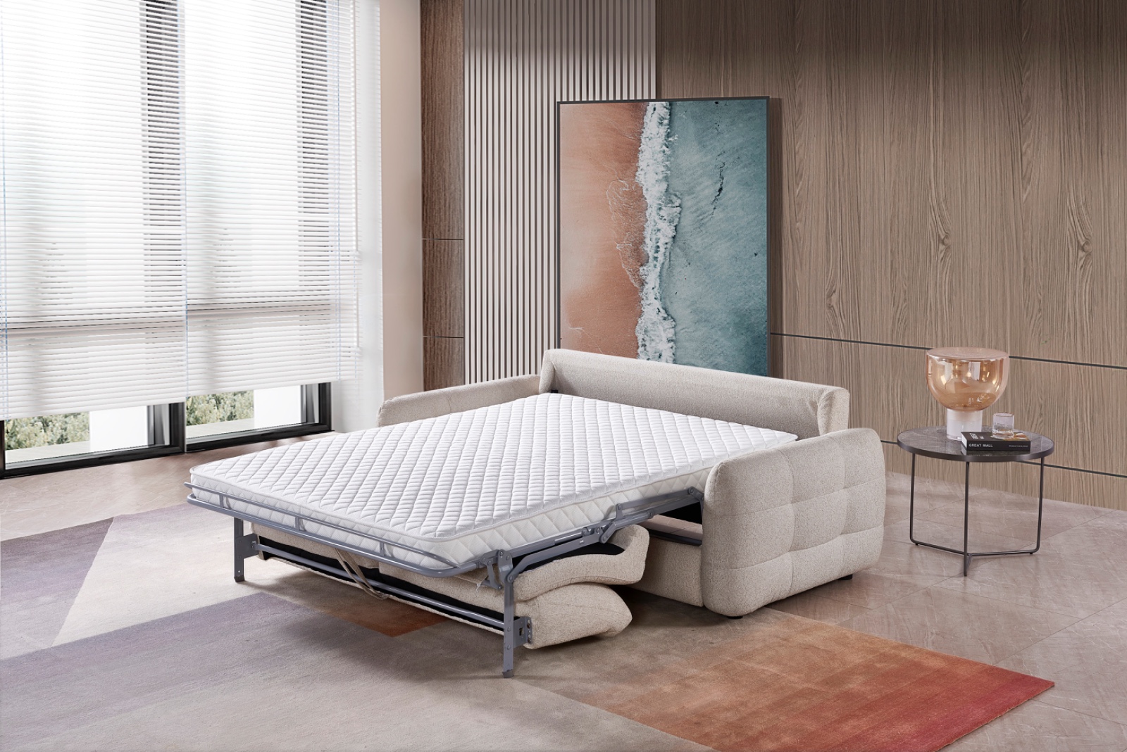 Athens Sofabed 3 Seater Beige and Grey Fabric