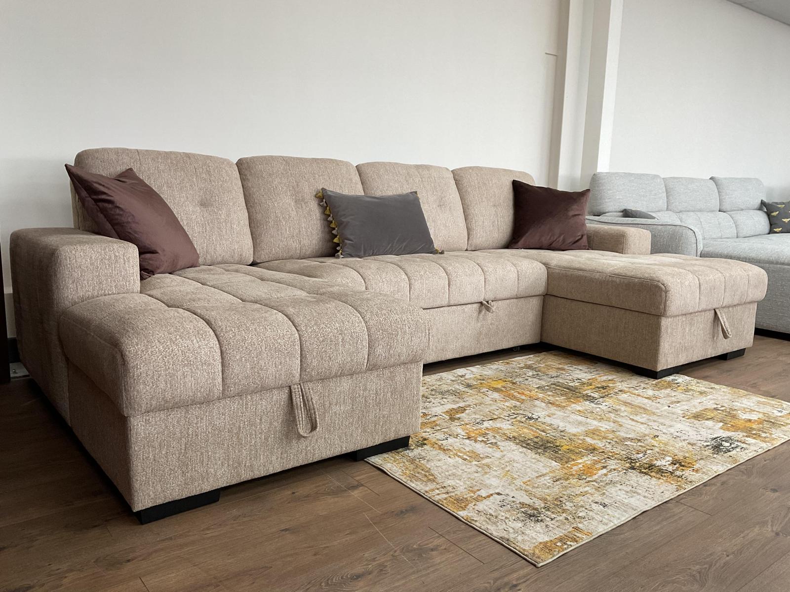 Palermo- U shape corner -sofabed -Grey -teal -Beige Universal corner sofa bed with lift up storage - uk delivery