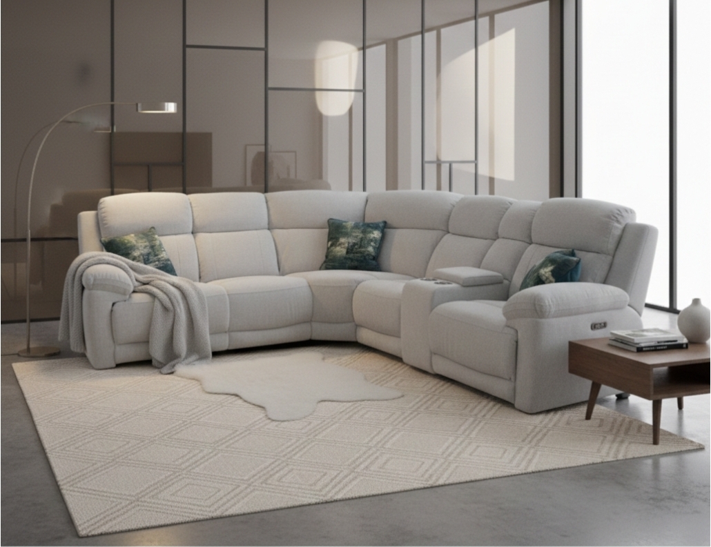 Owen Electric Recliner corner sofa- modular foam - grey-beige - uk delivery