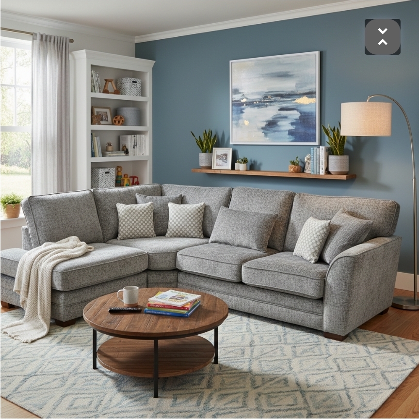 L shape sofa - Asteia- verity of colours and fabrics- uk delivery