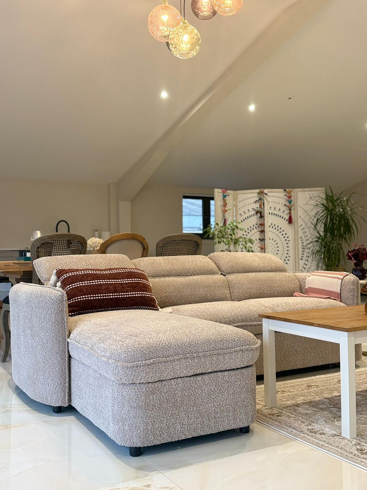 Capri Universal L Shape Sofabed - Pull-Out Sofa Bed with Storage-beige  Boucle Fabric - Left or Right Hand