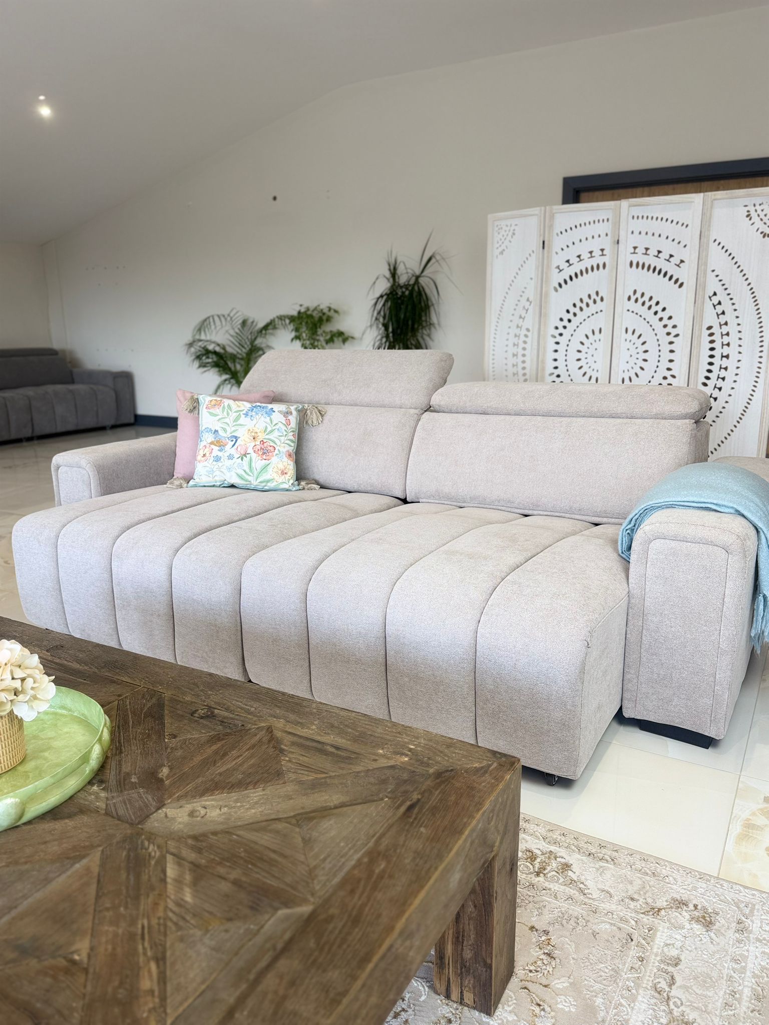 Molly Electric Sofa Bed 3 Seater - Remote Control Electric Sofa to Bed - Fluted Design in Beige