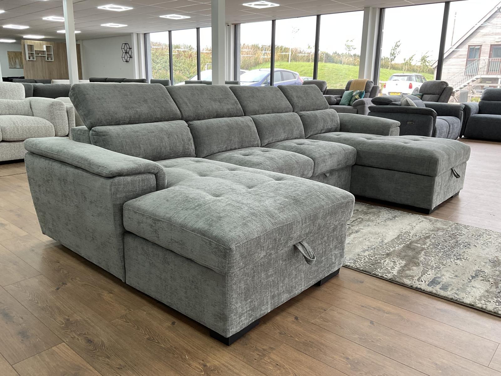 Alaya U Shape Corner Sofa Bed - Grey fabric