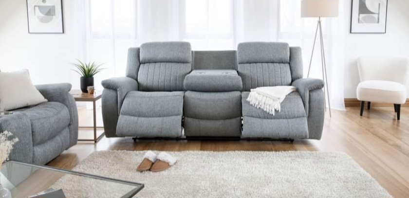 Linden Electric Recliner Sofa - 3 Seater - Grey Fabric - Electric Reclining