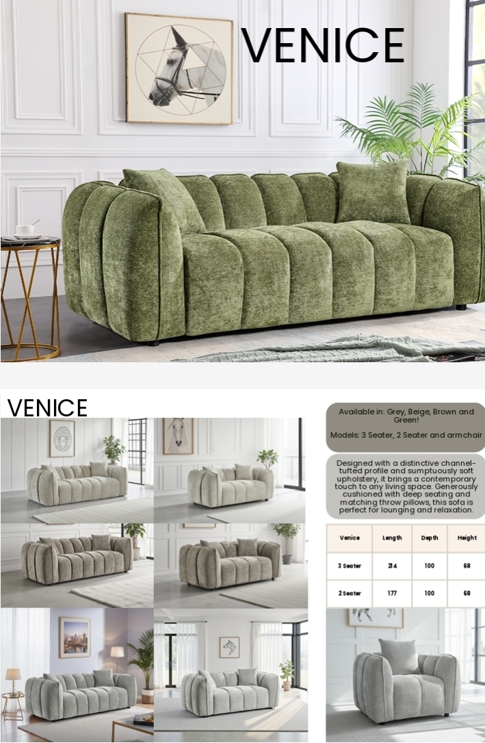 Venice sofa range - olive - mocha- beige or grey - uk delivery