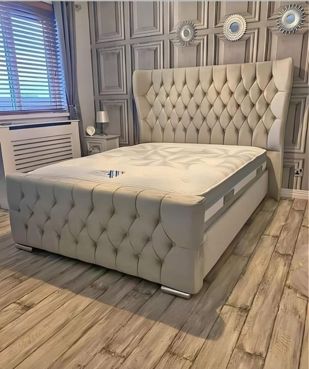 Kensington Chesterfield Wing Back Sleigh Bed - Luxury Chesterfield Bed - Gas Lift & Storage Options - Huge Choice of Colours & Fabrics