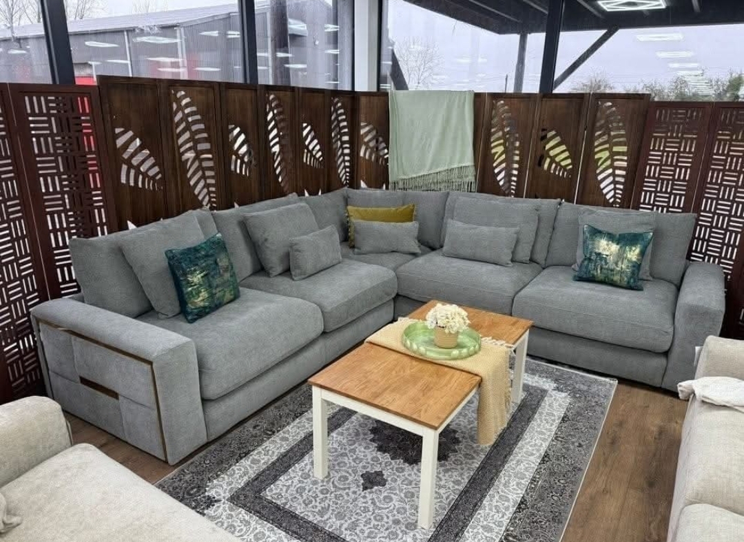 Jupiter sofa -Large Corner - grey -Beige  fabric- uk delivery
