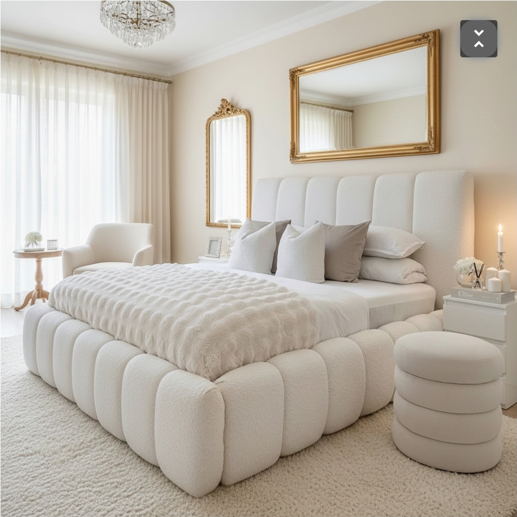 Aura Cloud Boucle Bed Frame in Ivory - Luxury Bubble Puffy Bed - All Sizes Available