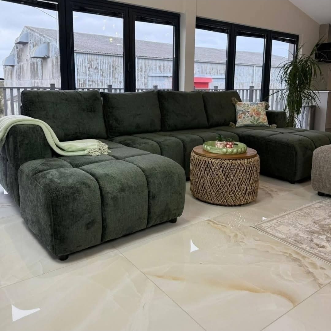 Shanghai U Shape Sofa Bed - Large 340cm U Shape - Pull Out Sofa Bed - green fabric