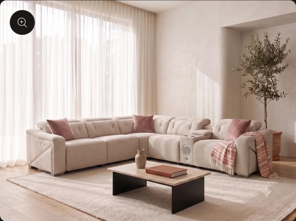 OHIO CORNER SOFA -MODULAR-ELECTRIC RECLINER-  SOFT TOUCH -BEIGE FABRIC
