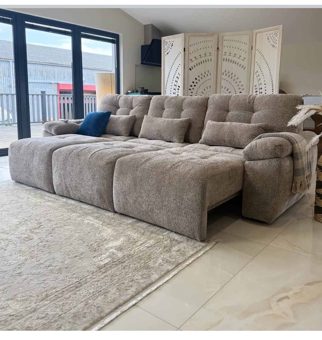 Dallas Electric Modular Sofa Bed - remote control- L Shape, U Shape & Cinema Sofa Configuration -Power Reclining- mushroom fabric