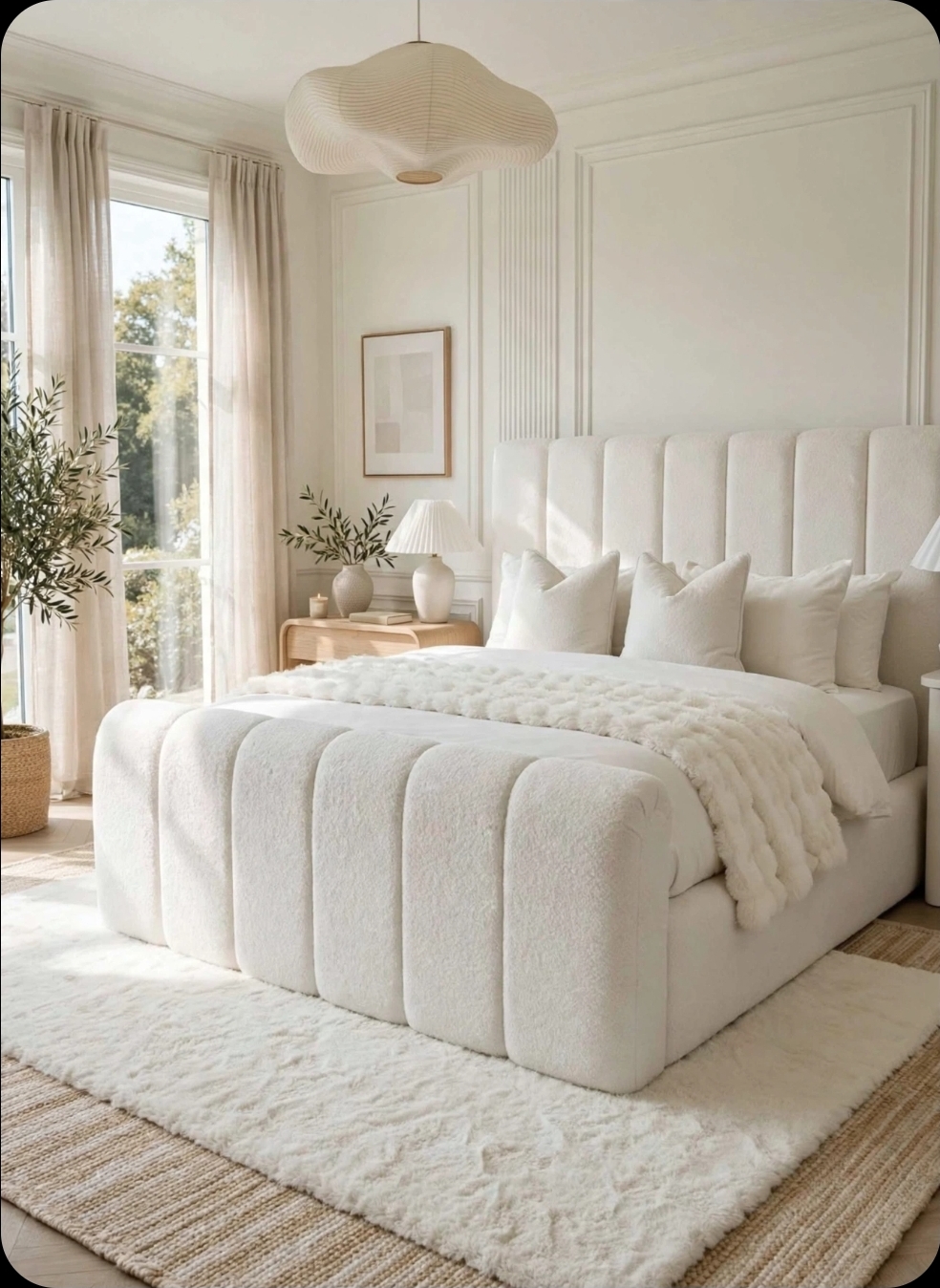 Savanah Aura Frame -Cloud Ivory Boucle Bed - Luxury Puffy Bubble Panel Bed Frame - All Sizes