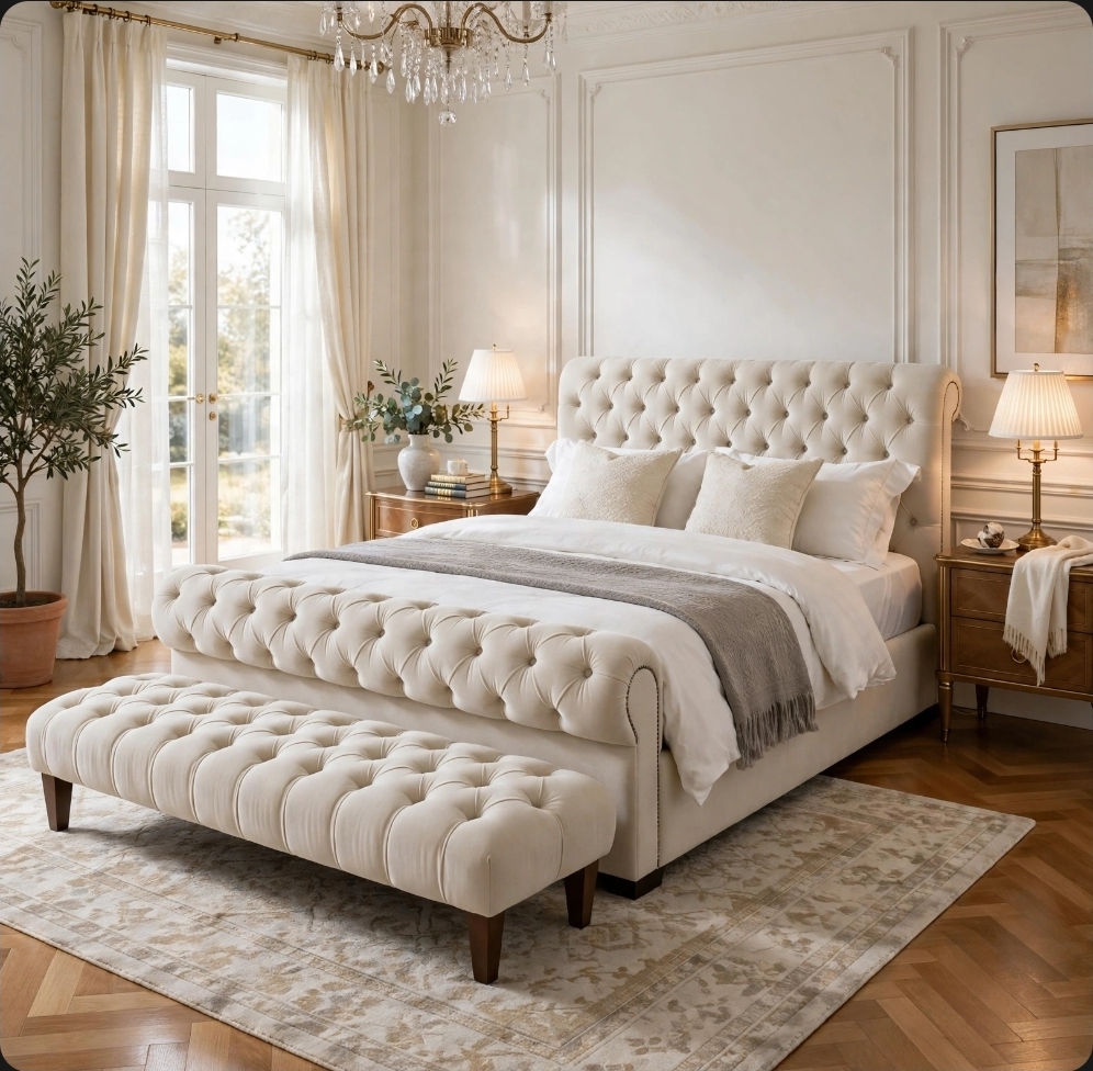 Chesterfield Royal Sleigh Bed - Luxury Chesterfield Bed - Gas Lift & Storage Options - Huge Choice of Colours & Fabrics
