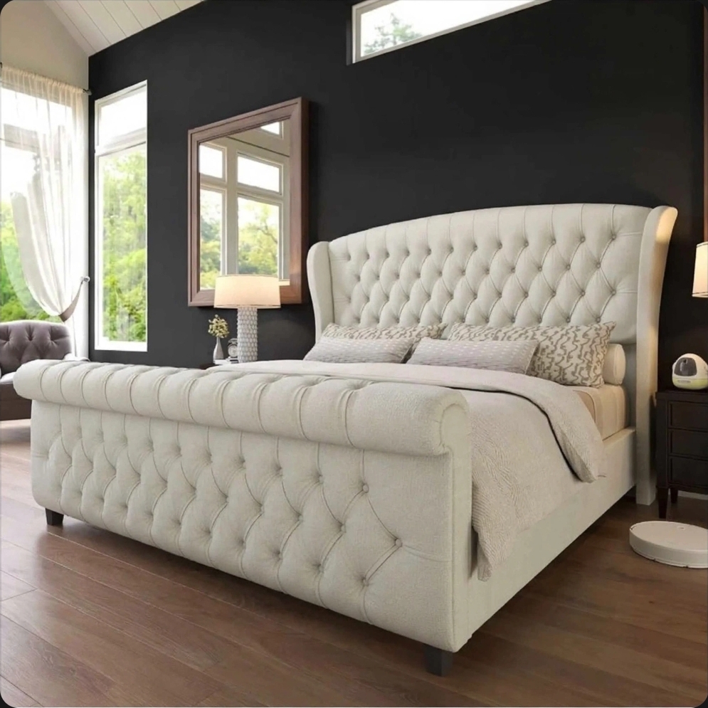 Chesterfield Wing Back Sleigh Bed - Luxury Chesterfield Bed - Gas Lift & Storage Options - Huge Choice of Colours & Fabrics