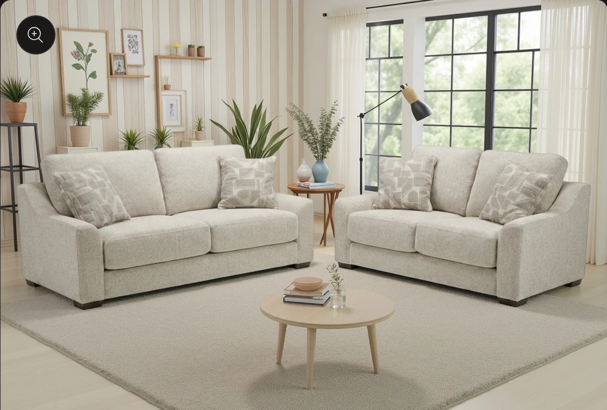 Dougles 3&2 seater sofa - chair - beige fabric- fast uk delivery
