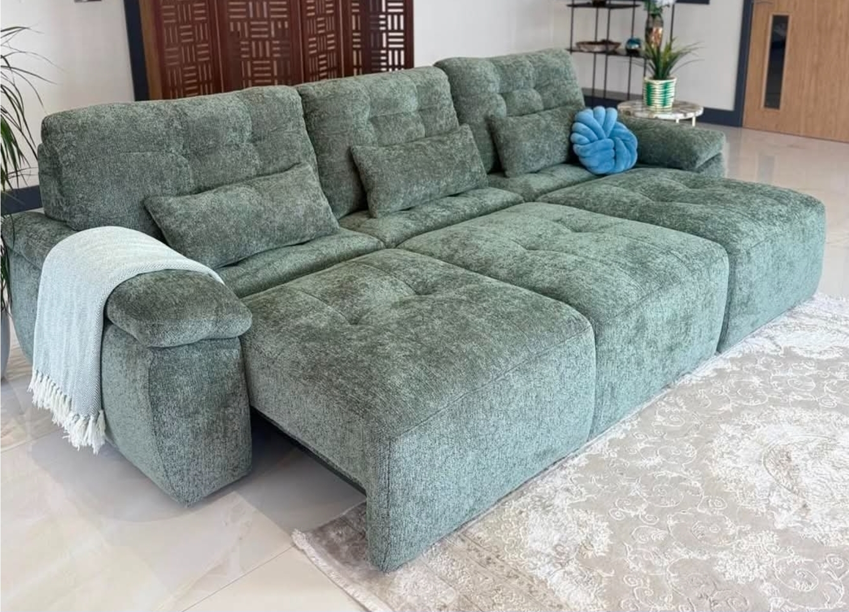 Dallas Electric Modular Sofa Bed - remote control- L Shape, U Shape & Cinema Sofa Configuration -Power Reclining- green fabric