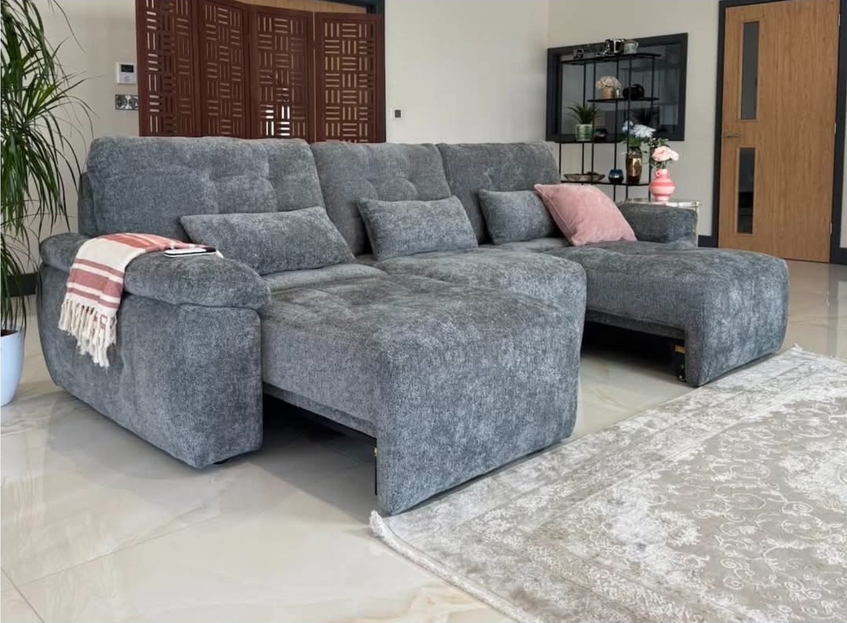Dallas Electric Modular Sofa Bed - remote control- L Shape, U Shape & Cinema Sofa Configuration -Power Reclining- grey fabric