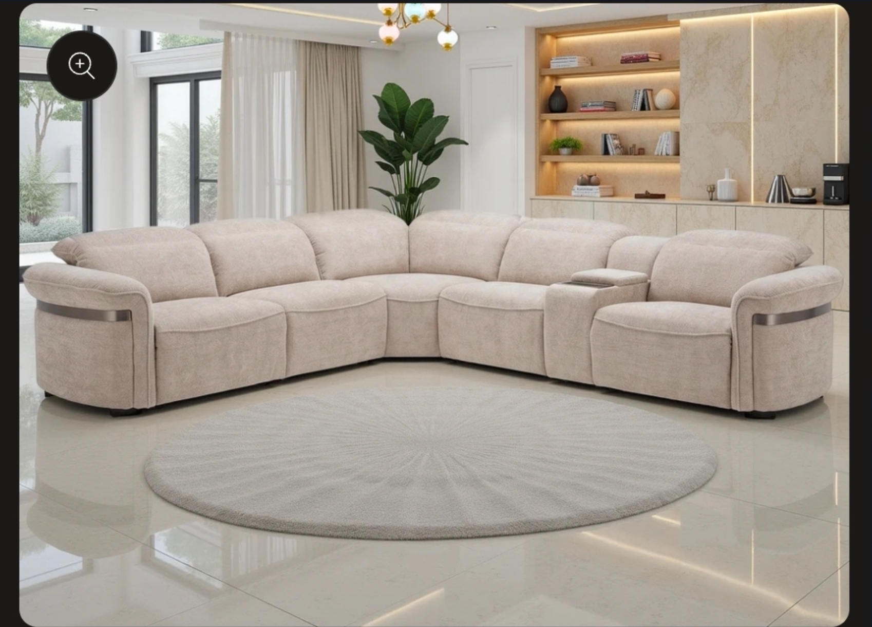 Bicester Electric Recliner Corner Sofa - Power Reclining with Cupholders & Wireless Charging - beige fabric