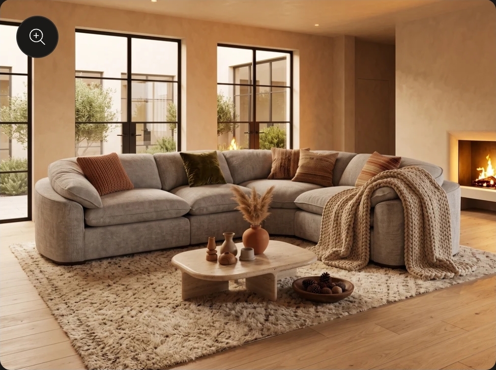 Helena Modular Sofa. curved corner sofa -left or right handed - grey material